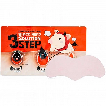Набор очищающих патчей для борьбы с чёрными точками на носу 5шт Milky Piggy Black Head Solution 3 Step Nose Strip 5ea