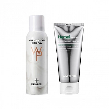 Очищающая-пилинг пенка с кислотами + Очищающая пилинг-маска с эффектом детокса Whipped Cream Triple Peel + Herbal Peel Tox