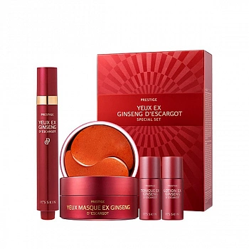 Набор средств для лица и кожи вокруг глаз с экстрактами женьшеня и муцина улитки Prestige Yeux Ex Ginseng D'escargot Special Set