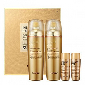 Набор из четырех средств  для лица с муцином улитки Intense Care Gold 24k Snail Skin Care 2 Set
