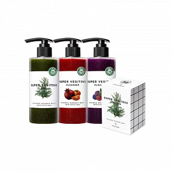 Детокс-пенка для очищения лица с зелеными экстрактами 200мл Super Vegitoks Cleanser 200ml + Super Vegitoks Pauch Green